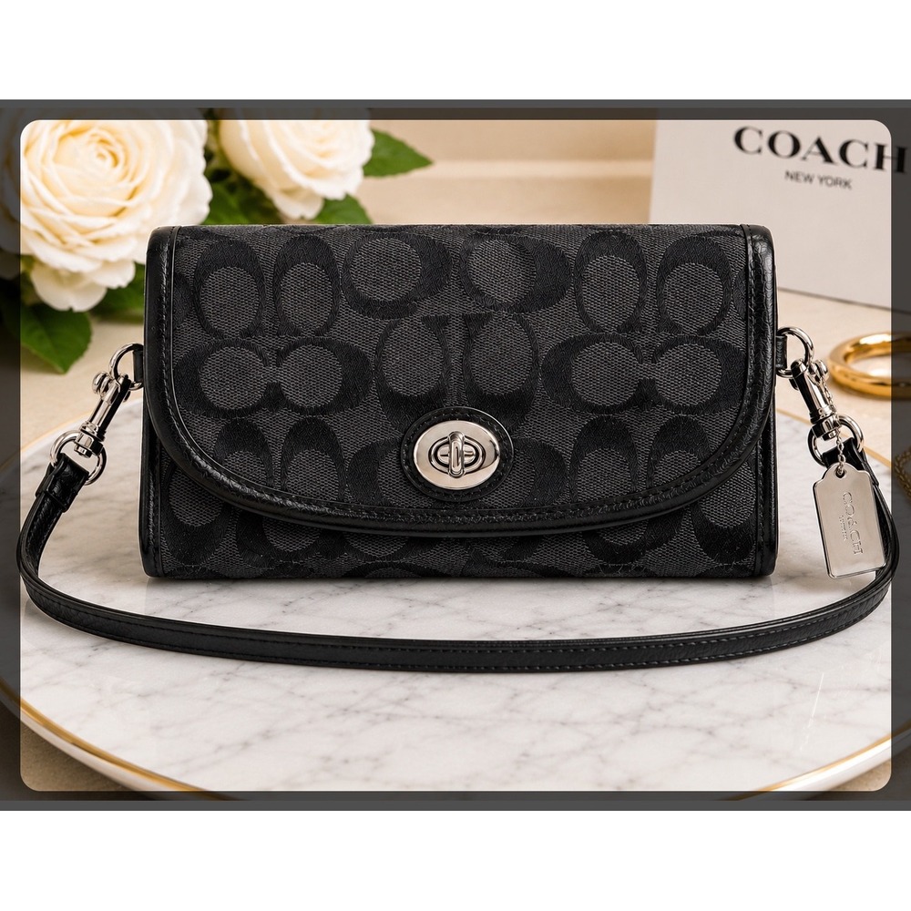 Coach Legacy Signature Turnlock Wristlet Vintage Y2K Wallet Black Gray NWOT